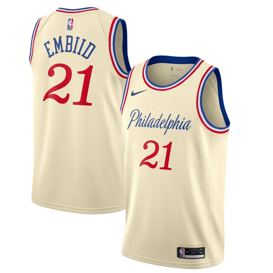 Philadelphia 76ers Joel Embiid Nike Cream 2019/20 Finished Swingman Jersey – City ...